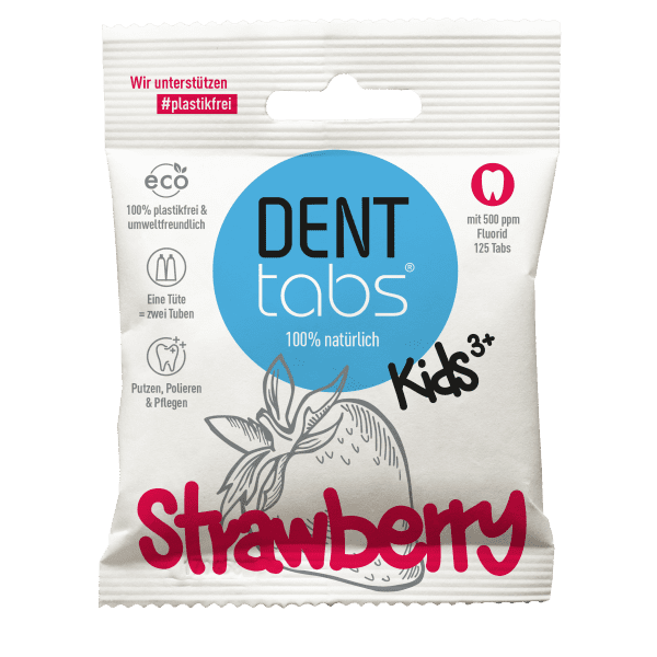 Denttabs teeth cleaning tablets with fluoride - strawberry flavored